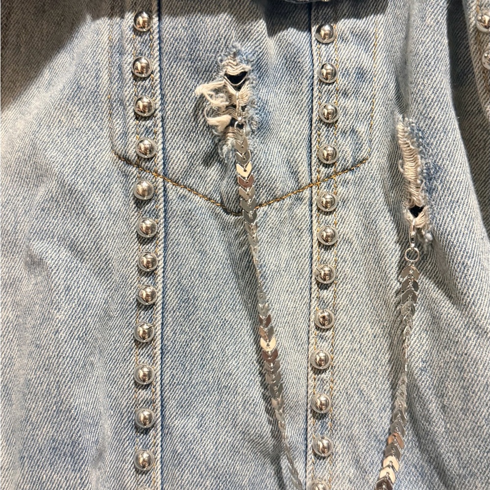 POL Denim Jean Jacket Light Blue with Pink Rockstar Graphic - Picture 9 of 13